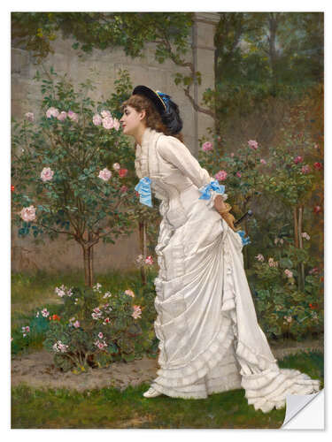 Selvklebende plakat Lady smelling roses