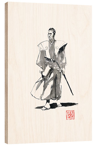 Wood print Walking samurai