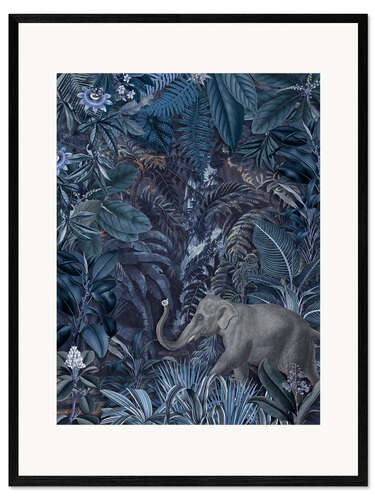 Kehystetty taidepainatus Blue elephant in the jungle