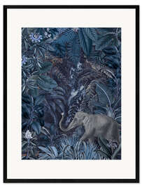 Kehystetty taidepainatus Blue elephant in the jungle