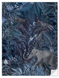 Muursticker Blue elephant in the jungle