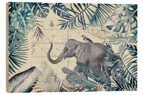 Wood print Elephant on jungle journey