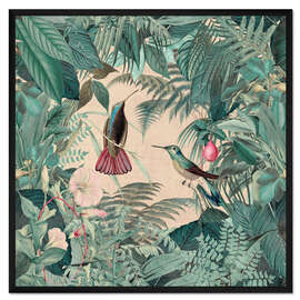 Gerahmter Kunstdruck Tropischer Kolibri-Dschungel