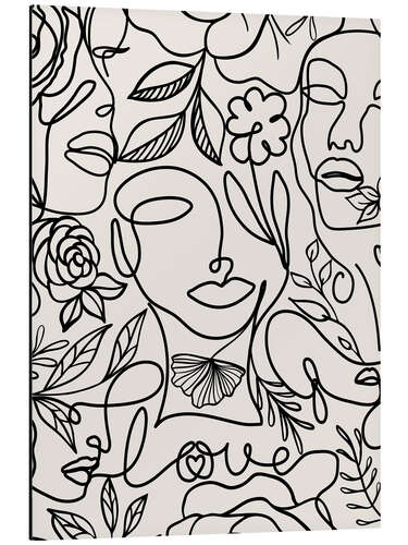 Aluminium print One line flower woman portrait