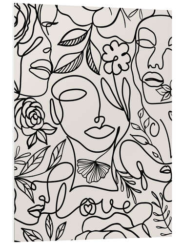 Foam board print One line flower woman portrait