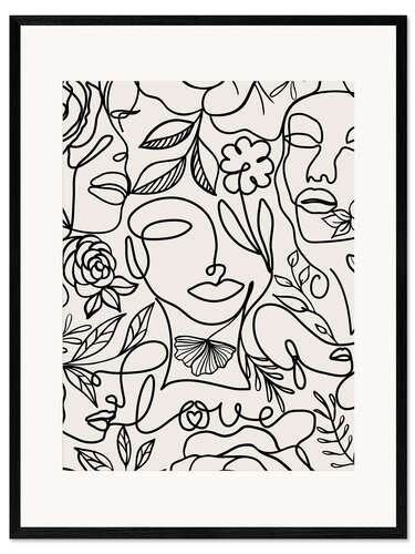 Framed art print One line flower woman portrait