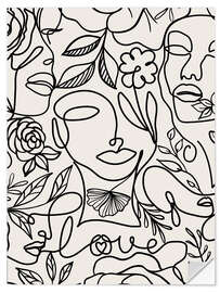 Selvklebende plakat One line flower woman portrait