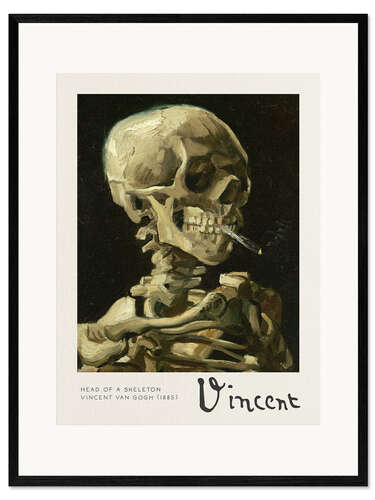 Ingelijste kunstdruk Head of a Skeleton with a Burning Cigarette, 1885