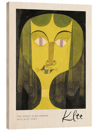 Holzbild Porträt einer Frau mit violetten Augen