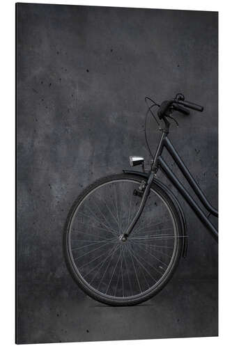 Aluminium print Black vintage bike & gray concrete