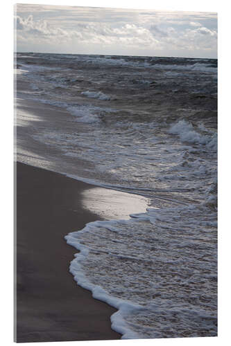 Acrylglasbild Wolken, Wellen und Strand am goldenen Abendspaziergang