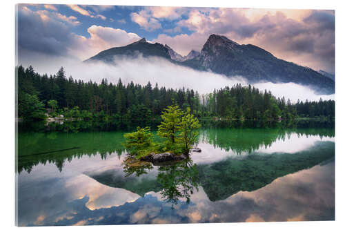 Obraz na szkle akrylowym Sunrise at the mountain lake