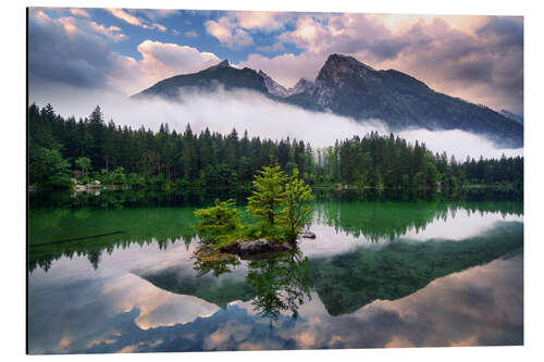 Aluminium print Sunrise at the mountain lake