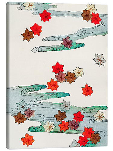 Leinwandbild Traditional Japanese Autumn & Water Illustration