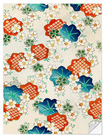 Muursticker Traditional Japanese Floral Illustration