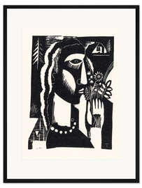 Gerahmter Kunstdruck Dame mit Blumen in der Hand