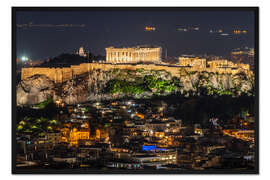Gerahmter Kunstdruck Akropolis und die Altstadt von Athen, Griechenland bei Nacht