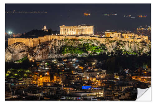 Naklejka na ścianę Acropolis and the old town of Athens, Greece at night