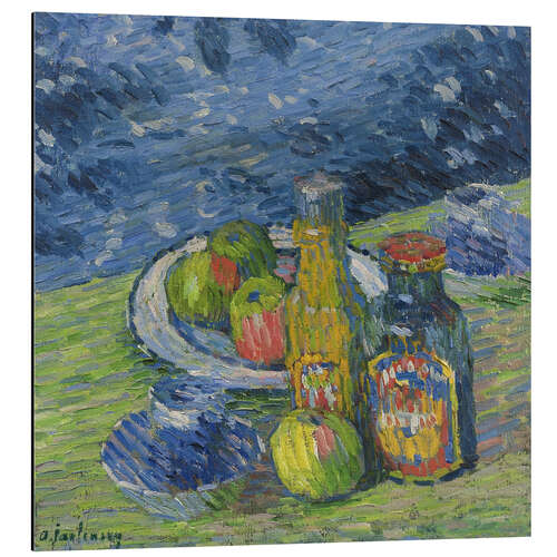 Stampa su alluminio Still Life with Bottles and Fruit, 1900