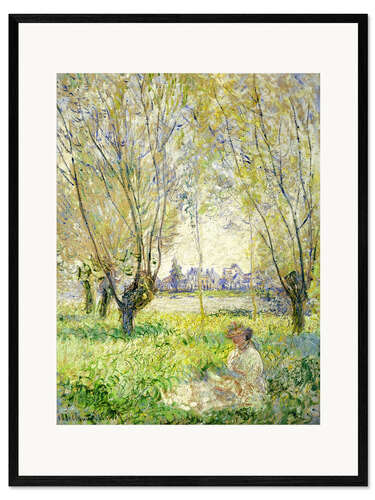 Gerahmter Kunstdruck Frau unter Weiden sitzend, 1880
