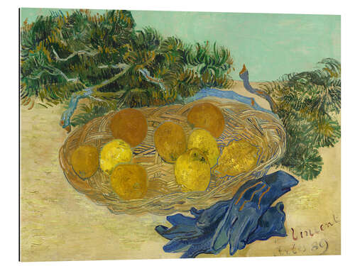 Galleritryk Still life of oranges and lemons with blue gloves