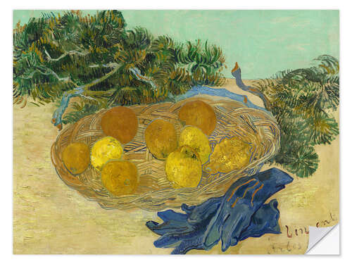 Adesivo murale Still life of oranges and lemons with blue gloves