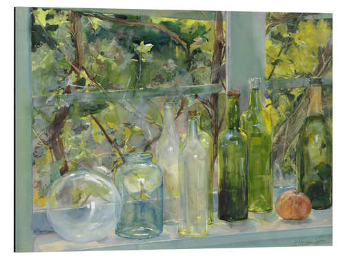 Aluminium print Window Sill with Bottles, a Glass Globe and an Apple, c. 1892