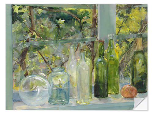 Vinilo para la pared Window Sill with Bottles, a Glass Globe and an Apple, c. 1892