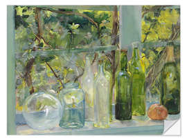 Sisustustarra Window Sill with Bottles, a Glass Globe and an Apple, c. 1892