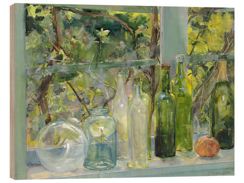 Quadro de madeira Window Sill with Bottles, a Glass Globe and an Apple, c. 1892