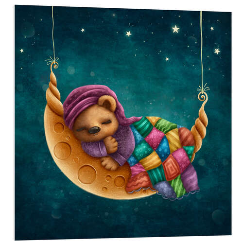 Foam board print Sleeping bear in a moon hammock