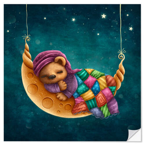 Selvklebende plakat Sleeping bear in a moon hammock