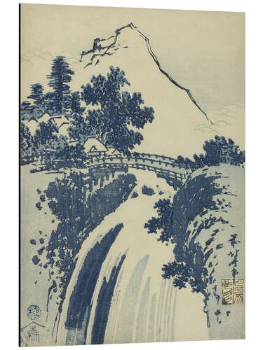 Aluminiumsbilde Landscape with waterfall, chuban prints, ca. 1831