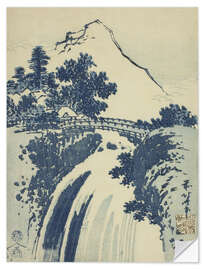 Sticker mural Landscape with waterfall, chuban prints, ca. 1831