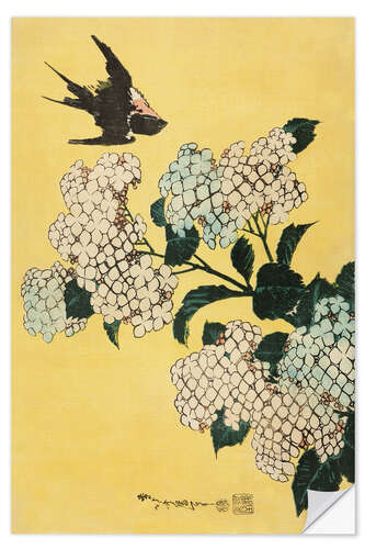 Autocolante decorativo Hydrangea and Swallow, untitled series of large flowers, ca. 1833