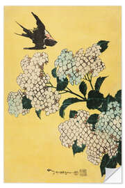 Selvklebende plakat Hydrangea and Swallow, untitled series of large flowers, ca. 1833