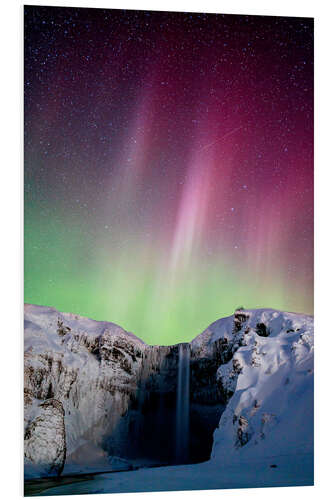 Foam board print Aurora over Skogafoss