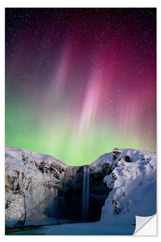 Wall sticker Aurora over Skogafoss