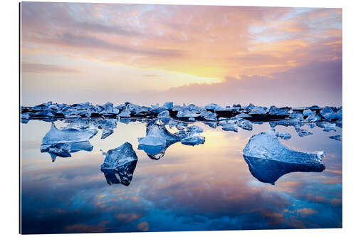 Tableau en plexi-alu Sunrise at Diamond Beach in Iceland