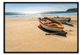 Gerahmter Kunstdruck Boote am Strand von Bolonia