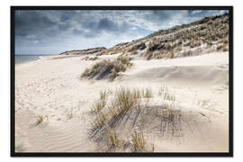 Gerahmter Kunstdruck Winter auf Sylt, Dünenlandschaft im Naturschutzgebiet Ellenbogen