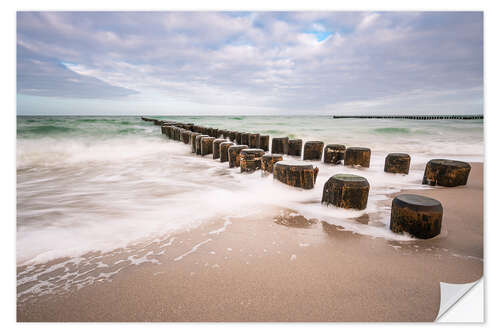 Selvklæbende plakat Groynes on the Baltic Sea coast on the Fischland-Darss