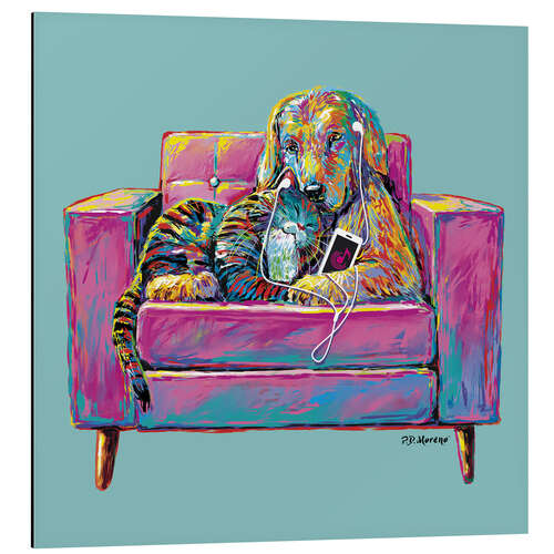 Print på aluminium Cat & Dog - Couple Chair