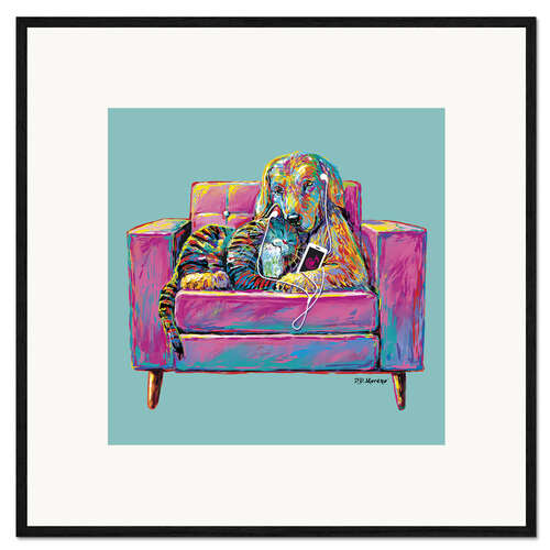 Impression artistique encadrée Cat & Dog - Couple Chair