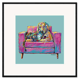 Impression artistique encadrée Cat &amp; Dog - Couple Chair