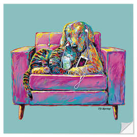 Selvklebende plakat Cat &amp; Dog - Couple Chair