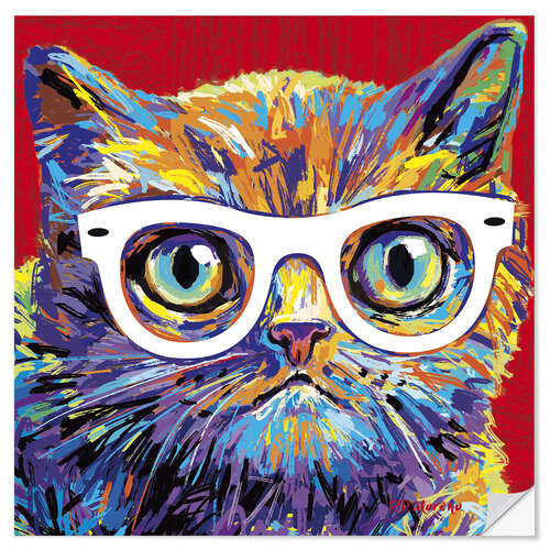 Sticker mural Cat with glasses