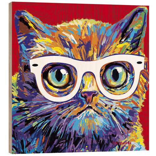 Cuadro de madera Cat with glasses