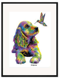 Gerahmter Kunstdruck Cocker Spaniel &amp; Kolibri