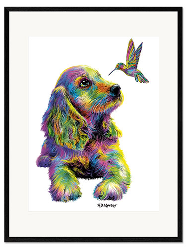 Impresión de arte enmarcada Cocker Spaniel & Hummingbird